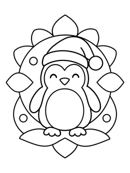 Free printable Cute Holiday Penguin In Santa Hat coloring page