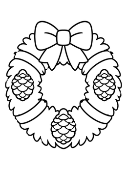 Free printable Festive Pinecone Christmas Wreath coloring page