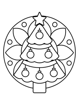 Free printable Geometric Christmas Tree Mandala Ornament coloring page
