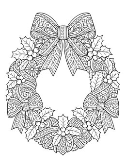 Free printable Intricate Christmas Wreath With Bows coloring page