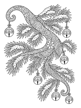 Free printable Swirling Pine Bough With Bells coloring page