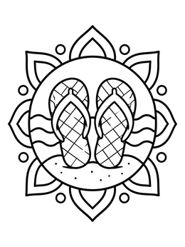 Free printable Flip Flops Beach Mandala coloring page
