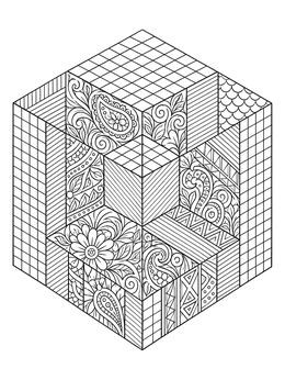 Free printable Geometric Optical Illusion Cube coloring page