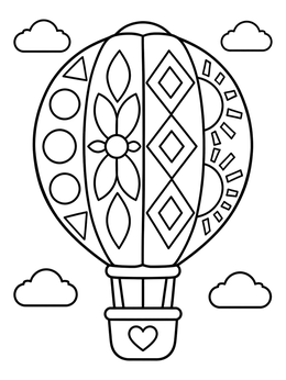 Free printable Hot Air Balloon With Patterns coloring page