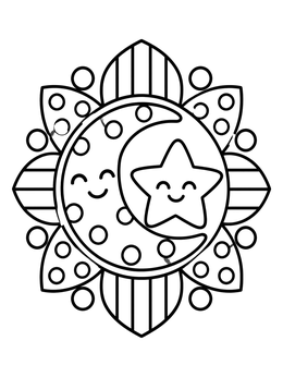 Free printable Smiling Moon And Star Mandala coloring page