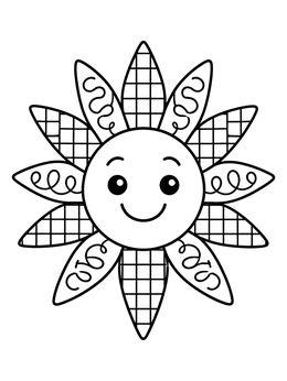 Free printable Smiling Sun With Patterned Rays coloring page
