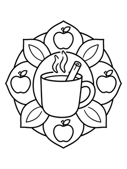 Free printable Cozy Apple Cider Mug Mandala coloring page