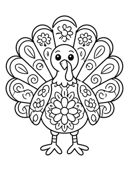 Free printable Cute Floral Pattern Turkey coloring page