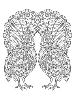 Free printable Symmetrical Pair Of Paisley Turkeys coloring page