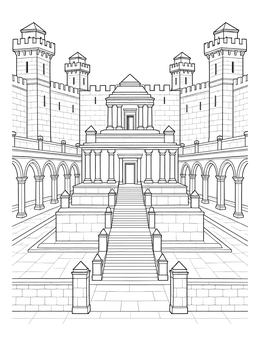 Free printable Ancient Stepped Fortress Courtyard coloring page