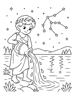 Free printable Aquarius Water Bearer By The Lake coloring page