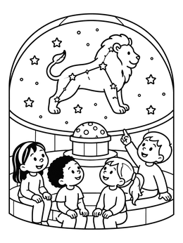 Free printable Children Stargazing In The Planetarium coloring page