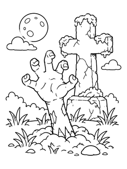 Free printable Zombie Hand Emerging By Stone Cross coloring page
