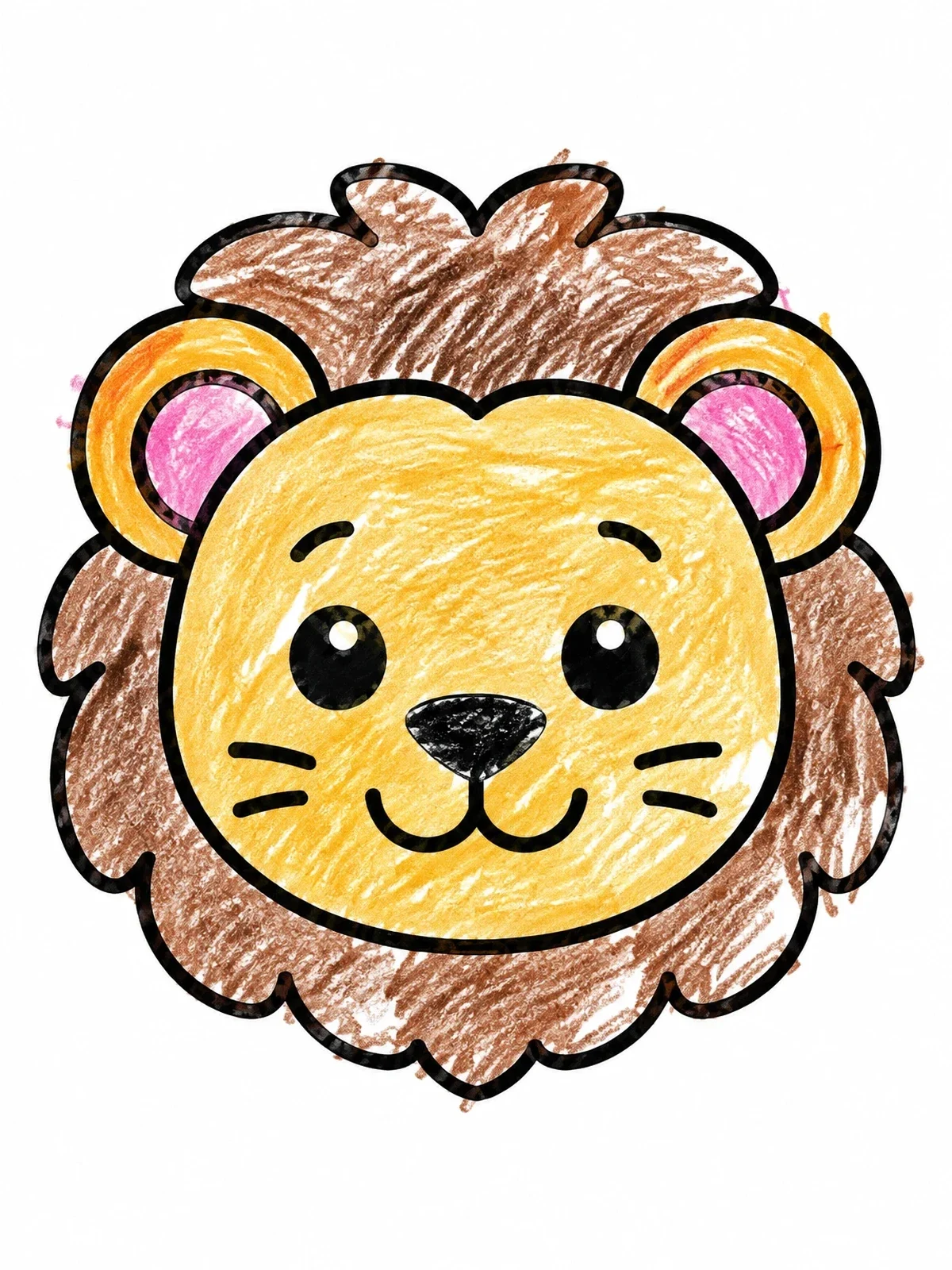 Colored example of the Cute Cartoon Lion Face coloring page