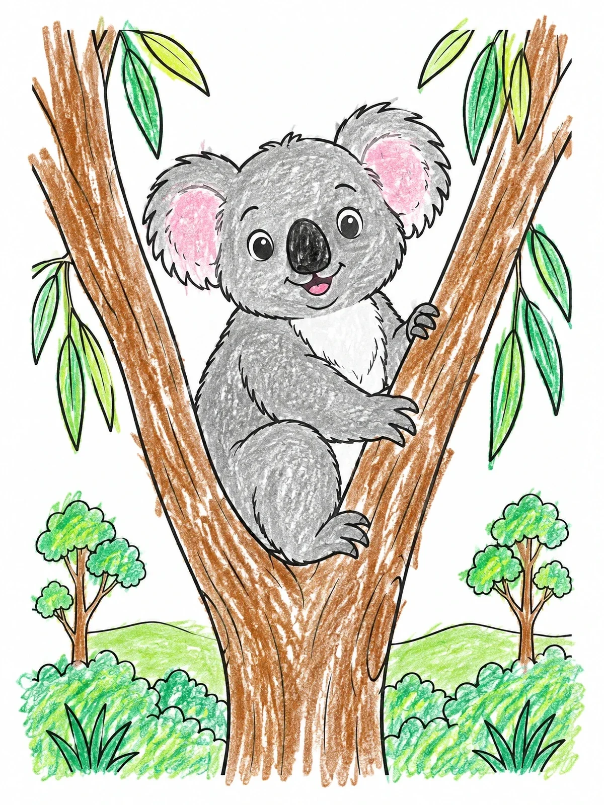 Colored example of the Cute Koala In Eucalyptus Tree coloring page