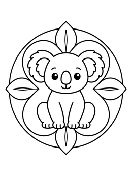 Free printable Cute Koala In Leaf Frame coloring page