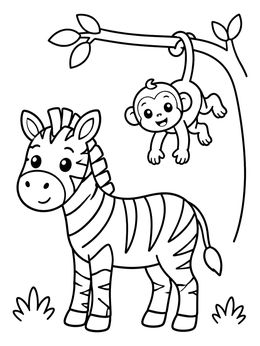 Free printable Cute Zebra And Hanging Monkey coloring page