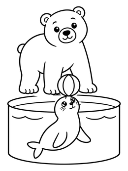Free printable Polar Bear And Seal With Ball coloring page