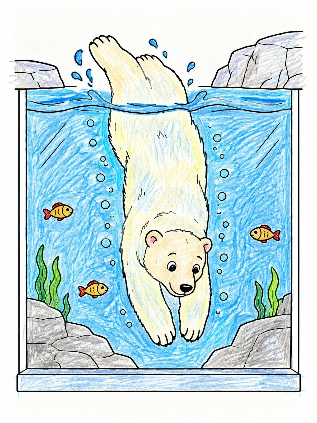 Colored example of the Polar Bear Diving Underwater coloring page
