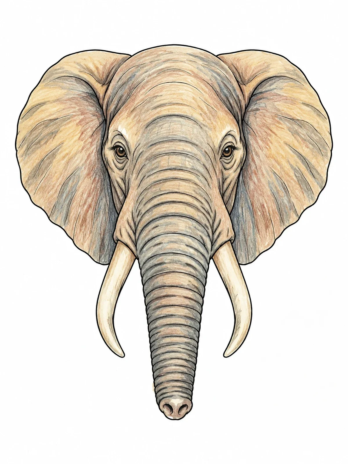 Colored example of the Realistic African Elephant Portrait coloring page