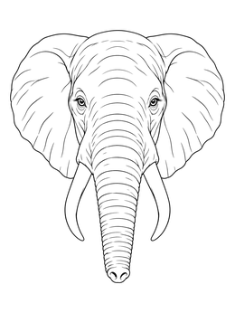 Detailed African elephant head portrait in this zoo coloring page.