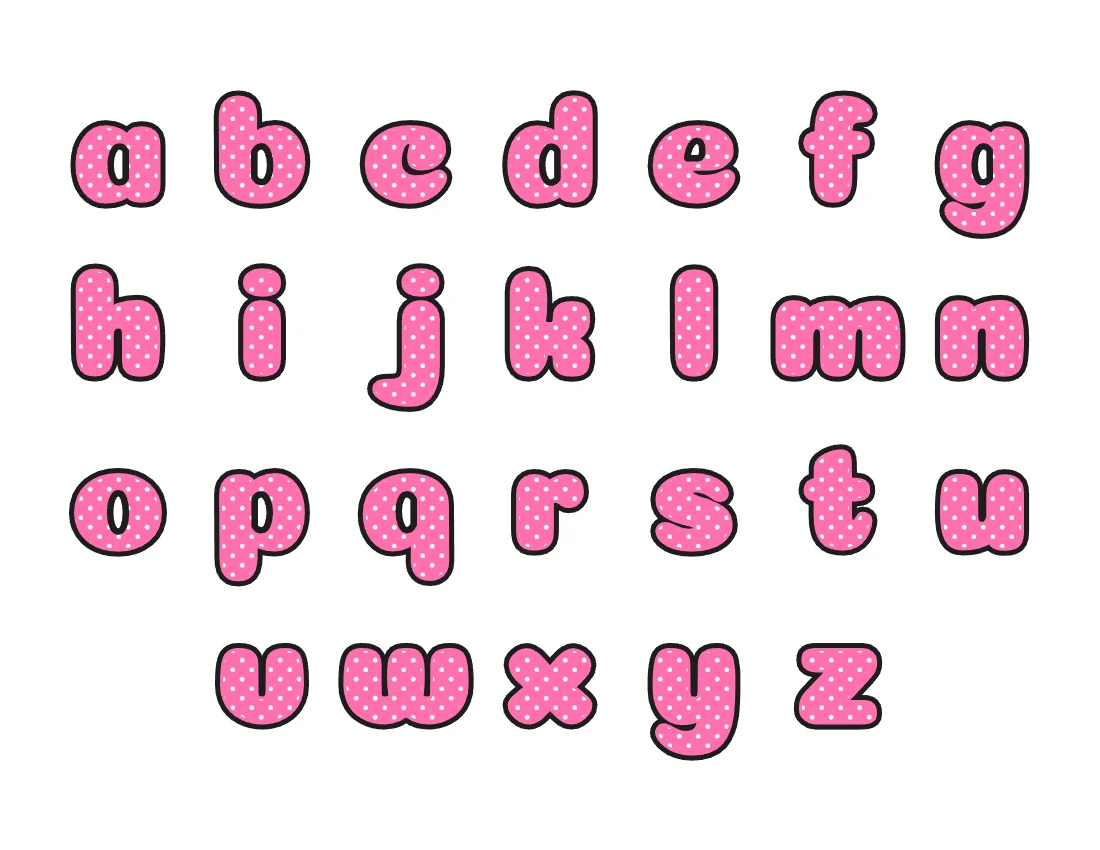Lowercase bubble letters alphabet a to z – Polka dots style