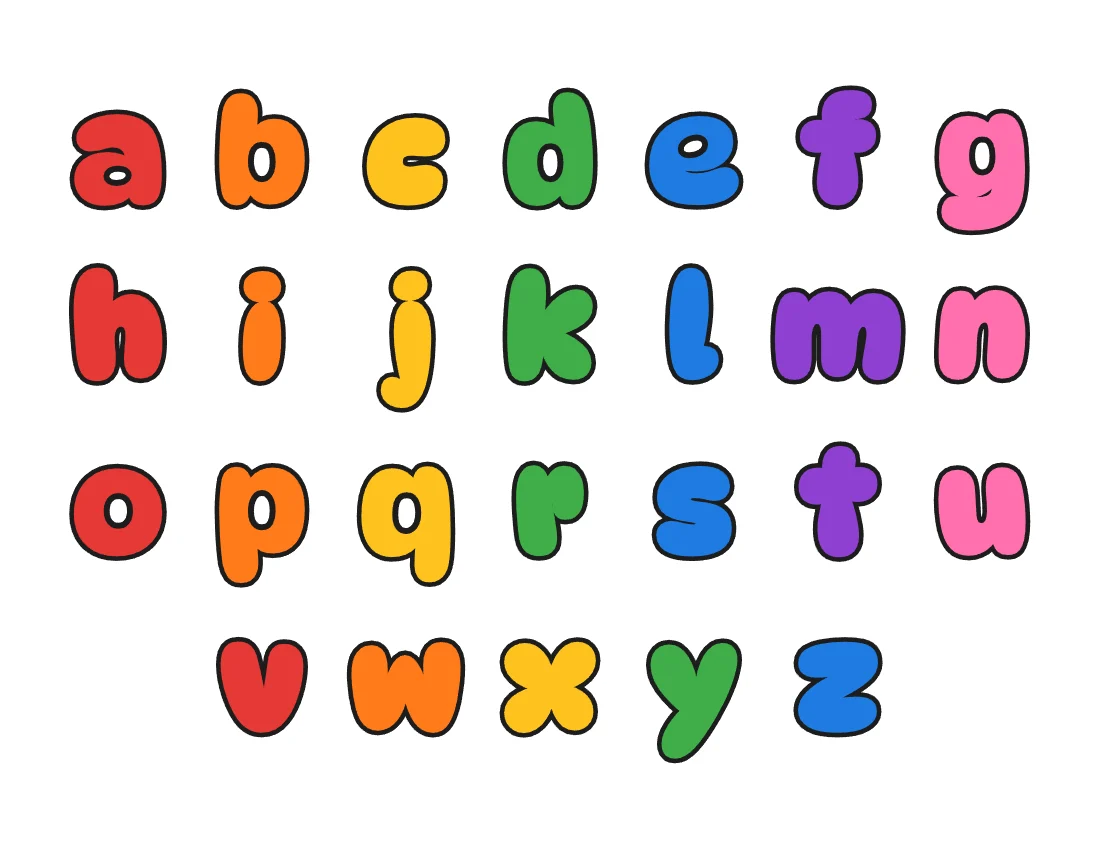 Lowercase bubble letters alphabet a to z – Rainbow style