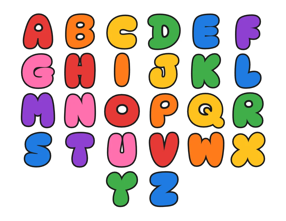 Bubble letters alphabet A to Z – Rainbow style