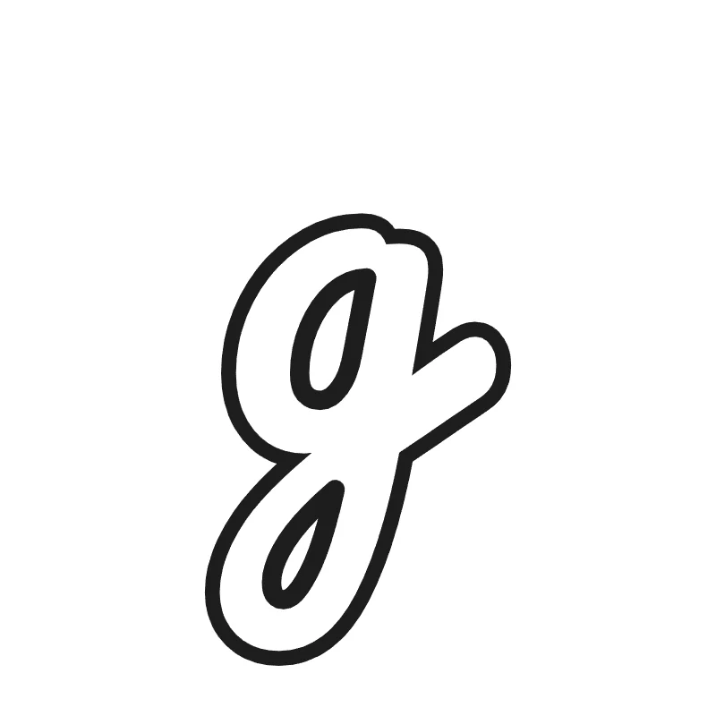 Lowercase bubble letter g – Cursive style