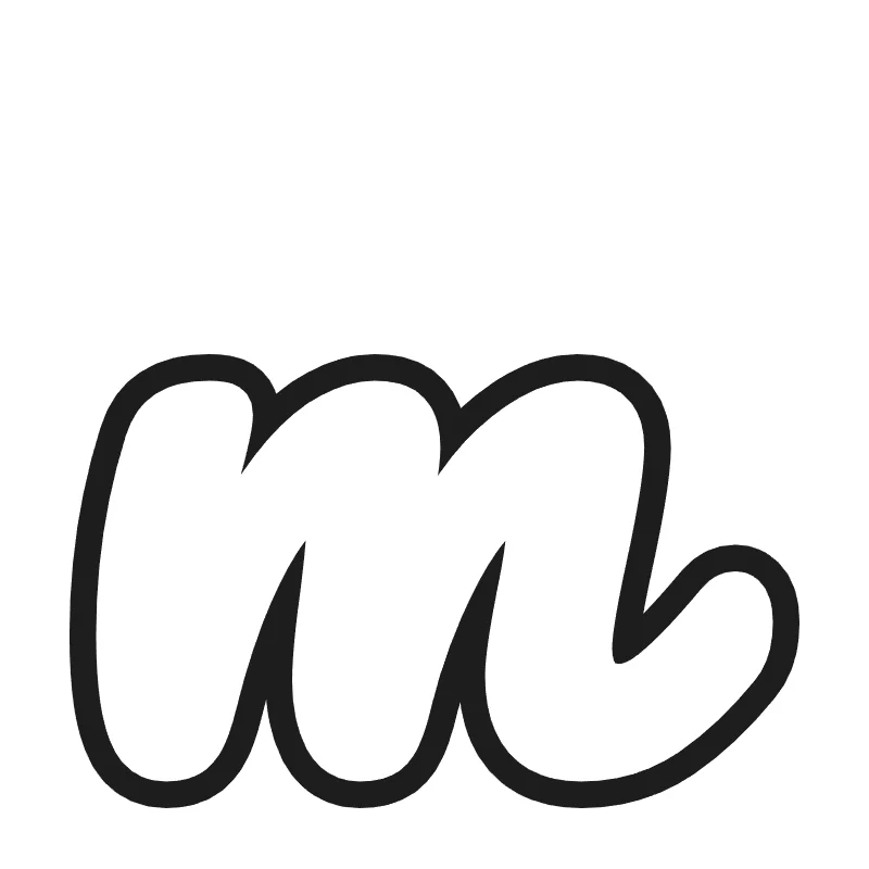 Lowercase bubble letter m – Cursive style