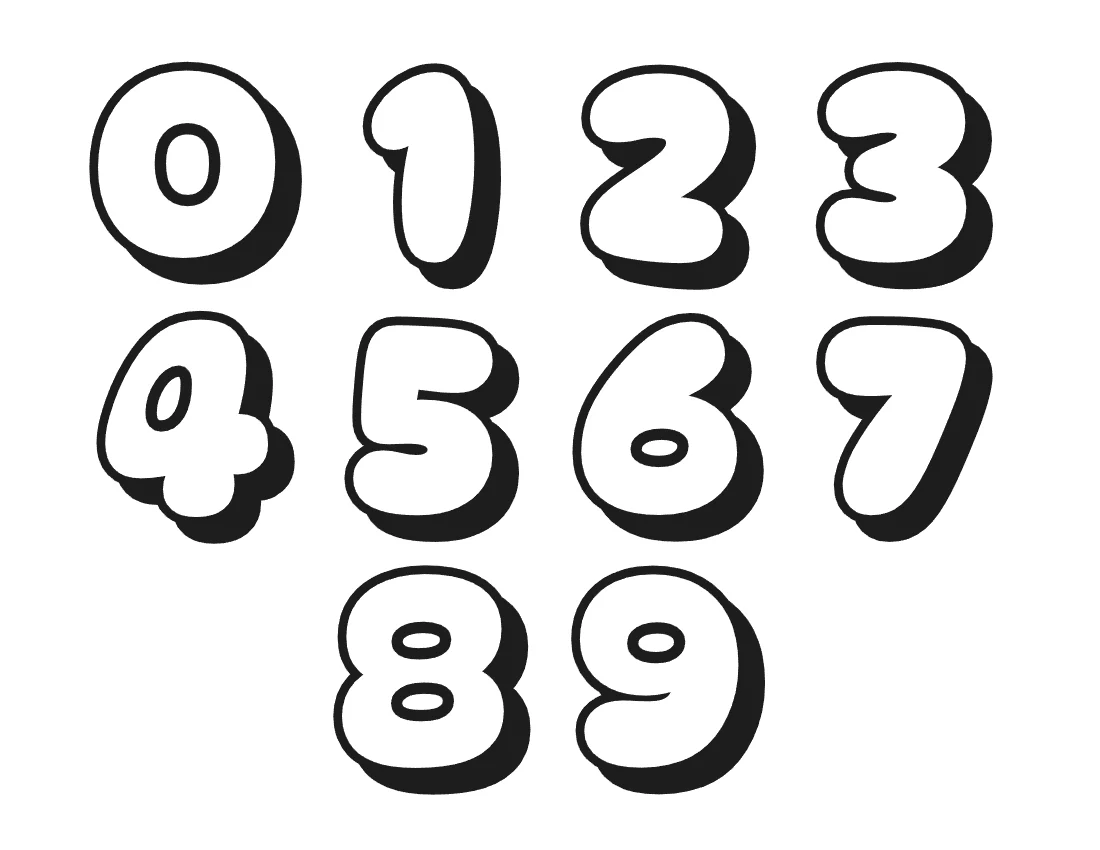 Bubble numbers 0 to 9 – Shadow style