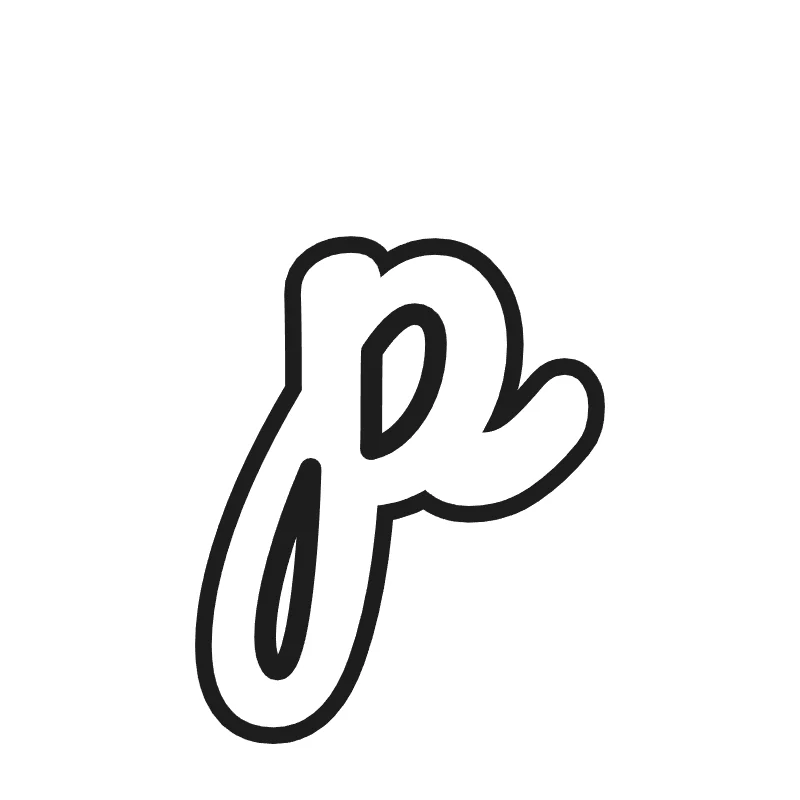 Lowercase bubble letter p – Cursive style