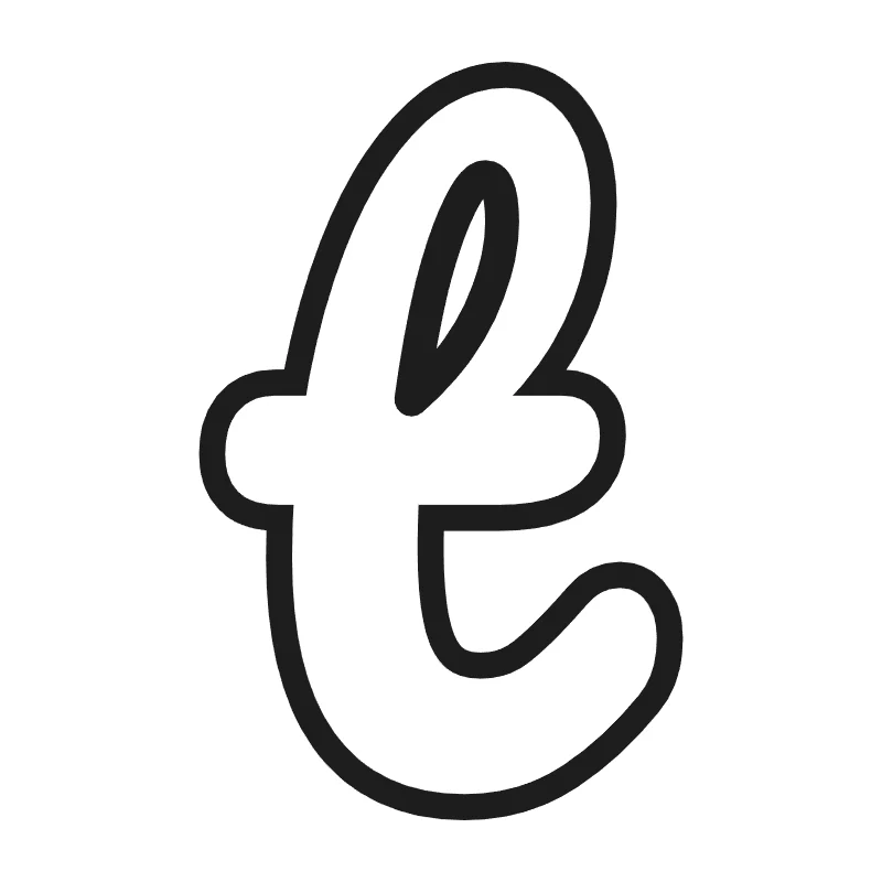 Lowercase bubble letter t – Cursive style