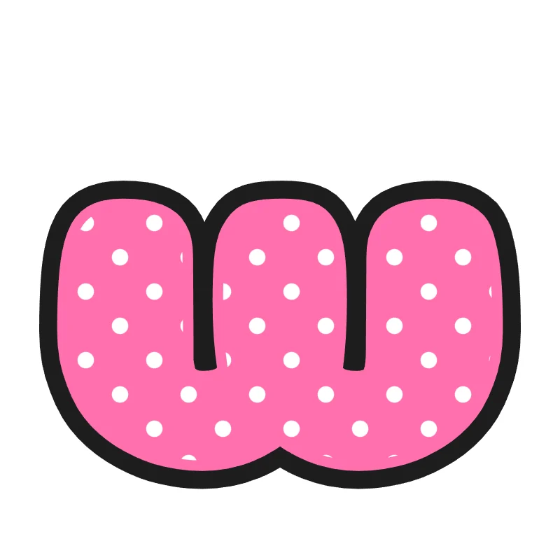 Lowercase bubble letter w – Polka dots style