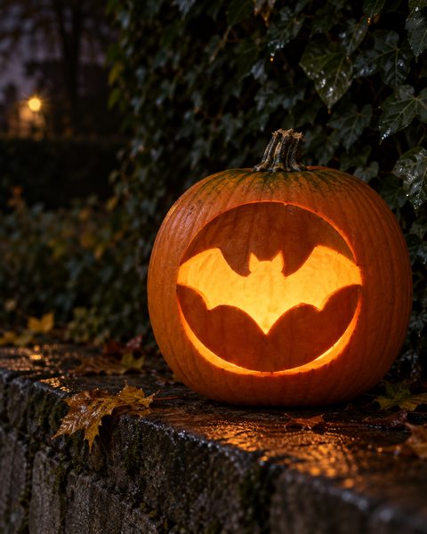 Bat in the Full Moon carved pumpkin