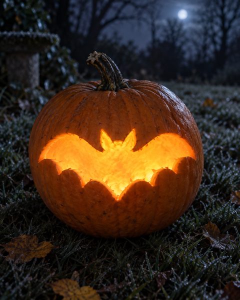 Classic Soaring Bat carved pumpkin