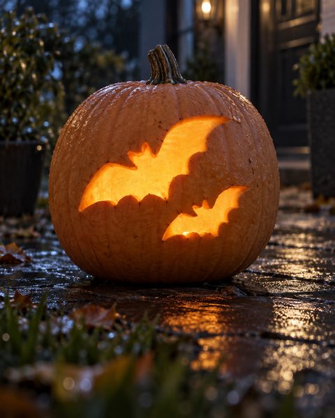 Flying Bat Duo carved pumpkin