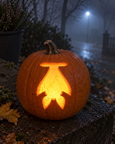 Hanging Upside Down Bat carved pumpkin