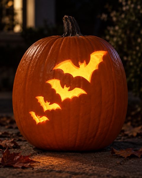 Midnight Bat Swarm carved pumpkin