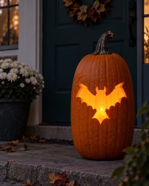 Spooky Gothic Flying Bat carved pumpkin