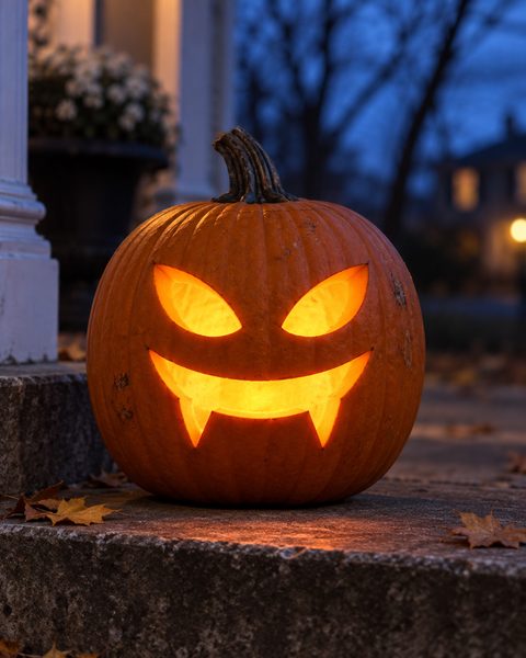 Vampire Bat Smile Face carved pumpkin