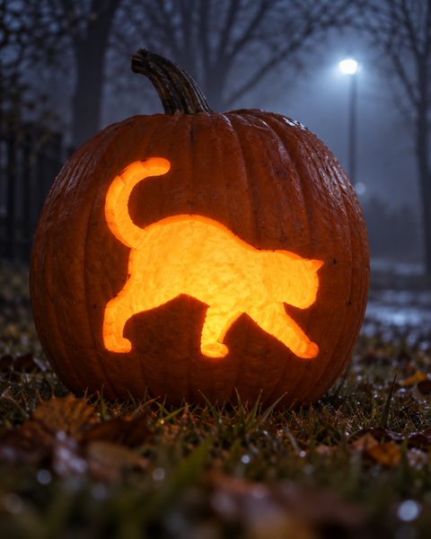 Prowling Cat Silhouette carved pumpkin