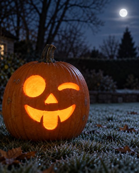 Silly Winking Cat Face carved pumpkin
