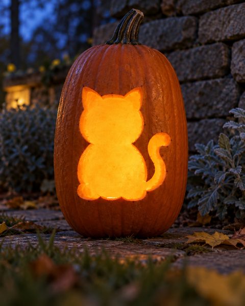 Chubby Sitting Kitten Silhouette carved pumpkin