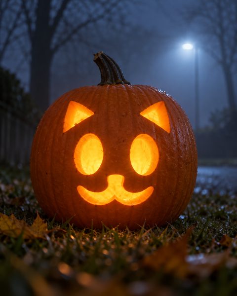 Cute Kitten Face carved pumpkin