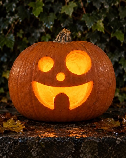 Goofy Face with Tongue carved pumpkin
