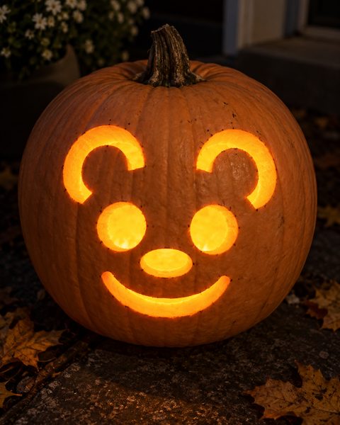 Kawaii Teddy Bear Face carved pumpkin