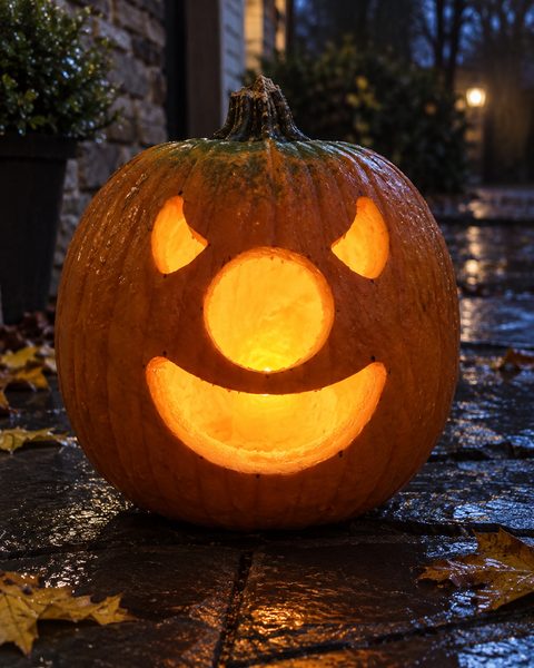 One-Eyed Friendly Monster carved pumpkin