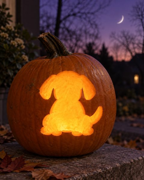 Playful Puppy Silhouette carved pumpkin