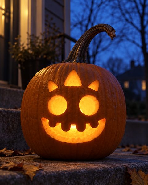 Goofy Cartoon Dino Face carved pumpkin